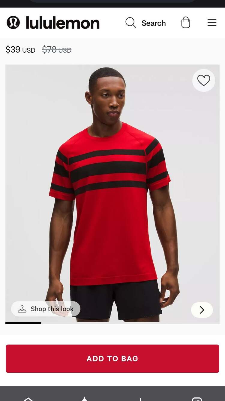 Lululemon Metal Vent Tech Short Sleeve Shirt Red Black Striped XL